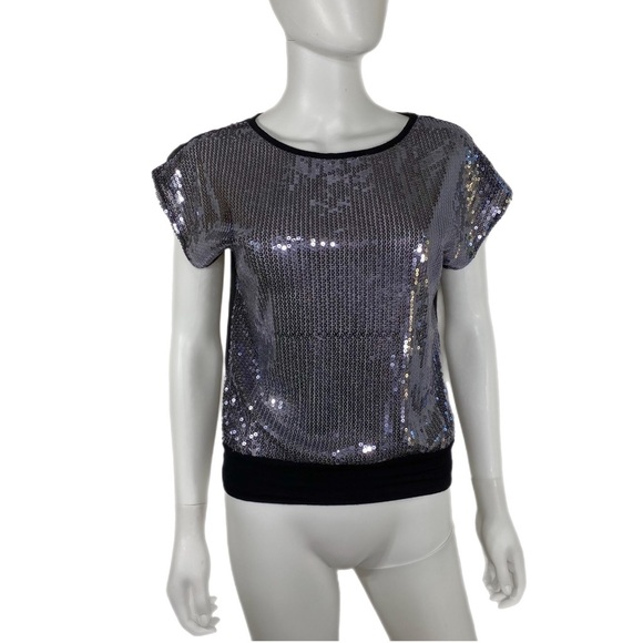 Sasha Black & Silver Sheer Sequins Blouse - Picture 1 of 5